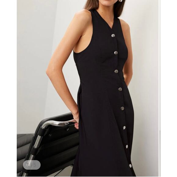 Proenza Schouler White Label Rumbled Button Front black Dress size 8 - Picture 2 of 10